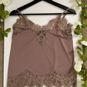 Express Lace Trim Cami Top in Taupe